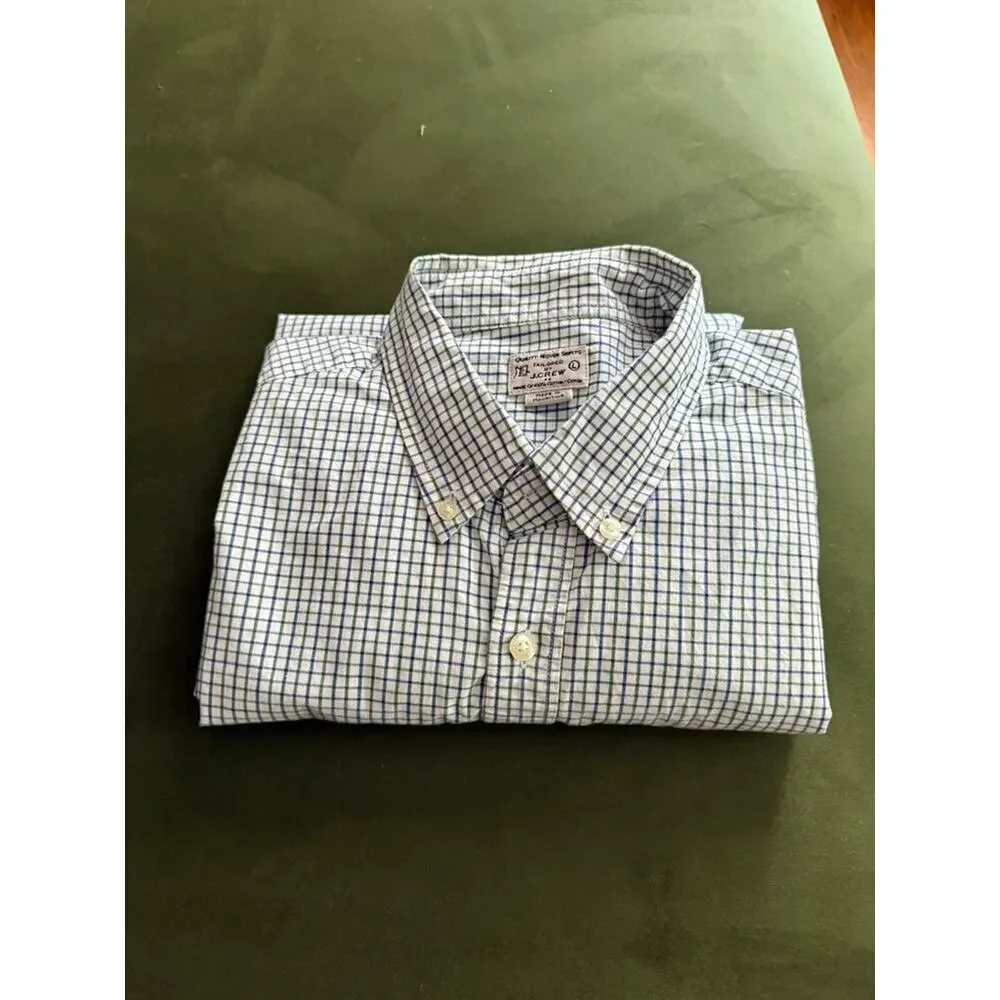 J.Crew Plaid Woven Cotton Button Up Shirt White Blue Green Size Large